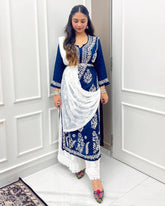 Blue Heavy Work Rayon Top With Botton And Dupatta Set